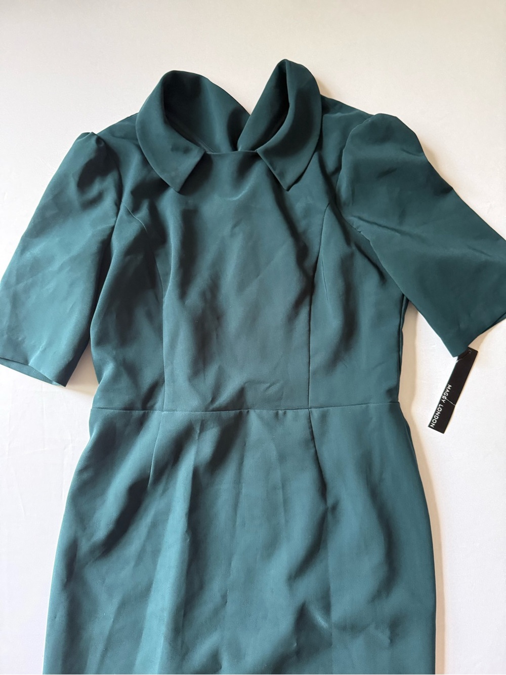 Maggy London Dark Green Ponte Sheath Dress with Peter Pan Collar - Picture 2 of 5